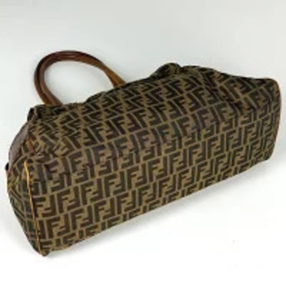 Fendi canvas handbag bag tote brown shoulder Deux Zucca Jours Boston